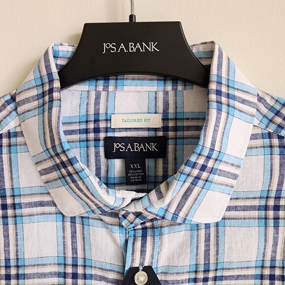 XXL Linen Cotton Shirt Blue Check White Multicolor Jos A Bank New Nwt Mens Size - Picture 5 of 17